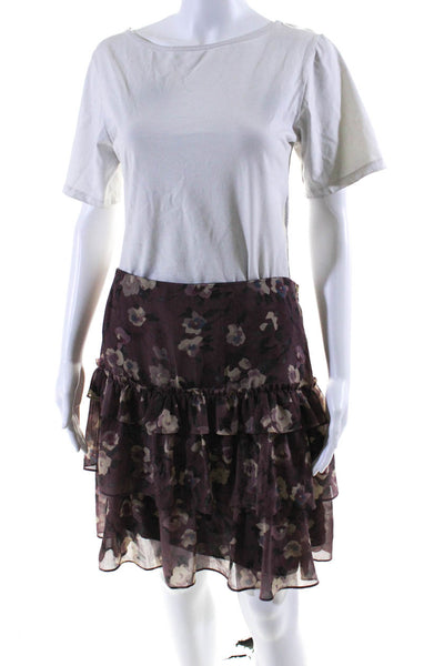 Lauren Ralph Lauren Womens Floral Print Tiered A Line Skirt Purple Size 6