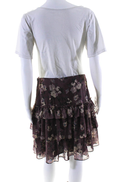 Lauren Ralph Lauren Womens Floral Print Tiered A Line Skirt Purple Size 6