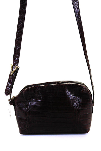 Valentino Garavani Womens Embossed Leather Crossbody Shoulder Handbag Brown