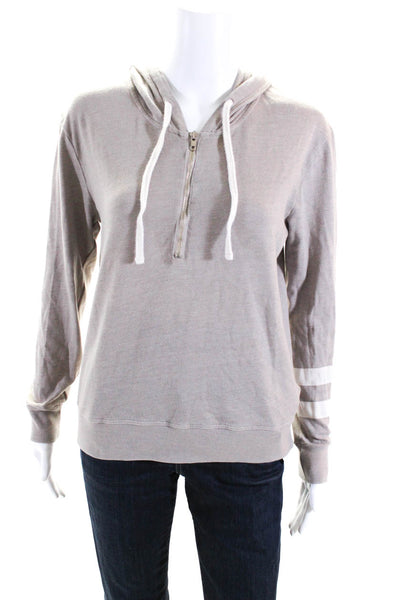 Sundry Womens Full Zipper Long Sleeves Hoodie Beige Cotton Size 2