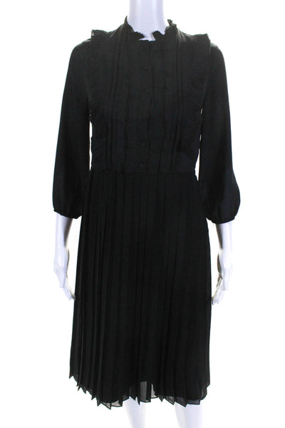 Love Paris Paris Womens Long Sleeved High Neck Buttoned Dress Black Size 34