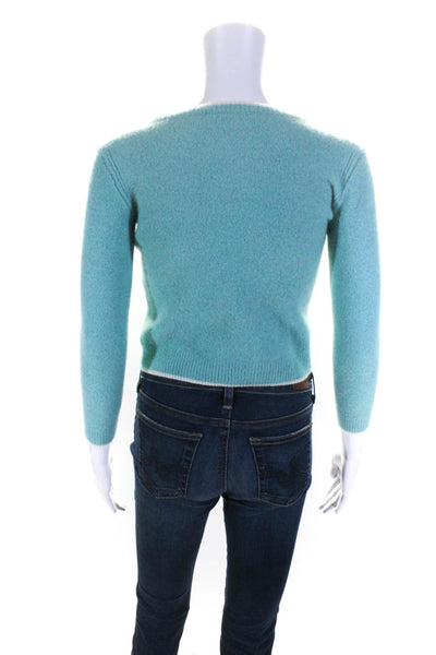 MSGM Womens Woven Round Neck Tight Knit Pullover Sweater Aqua Blue White Size S