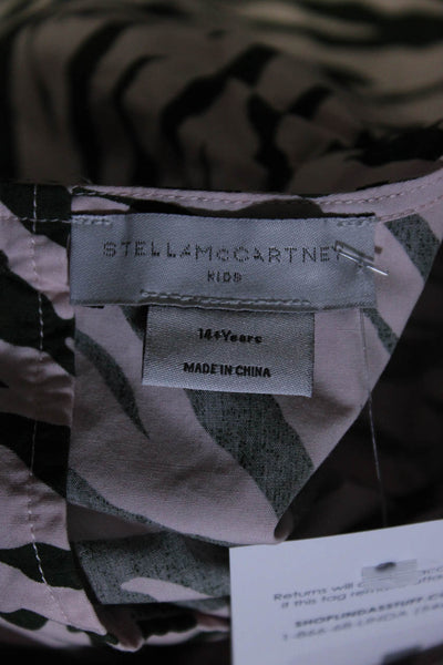 Stella McCartney Kids Girls Zebra Print Short Sleeved Blouse Pink Green Size 14