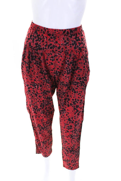 Xirena Women's Elastic Waist Spotted Dot Pockets Straight Leg Pant Red Size M