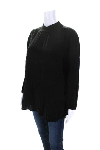 Velvet Women's Round Neck Short Sleeves Ruffle Blouse Black Size L