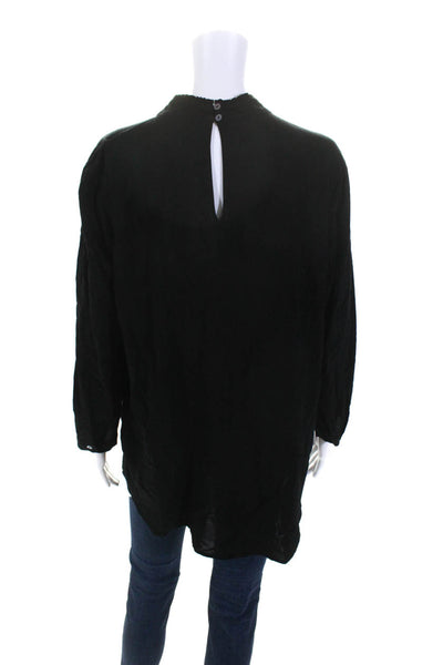 Velvet Women's Round Neck Short Sleeves Ruffle Blouse Black Size L