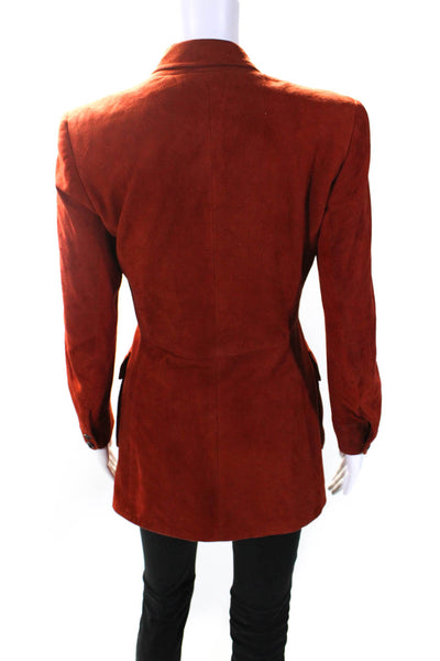 Wathne Womens Suede Collared Long Sleeved Buttoned Blazer Jacket Red Size 2