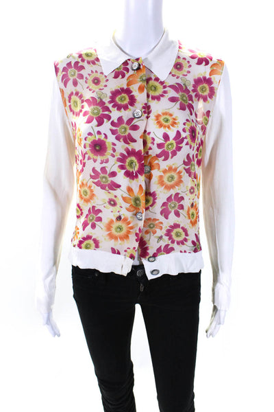 Salvatore Ferragamo Womens Floral Button Down Shirt White Pink Orange Size XS