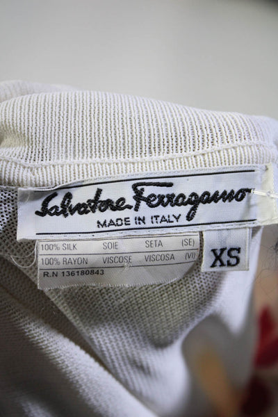 Salvatore Ferragamo Womens Floral Button Down Shirt White Pink Orange Size XS