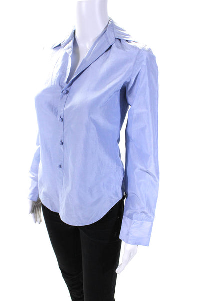 Ralph Lauren Black Label Womens Cotton Collared Button Up Blouse Top Blue Size 2