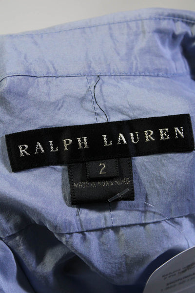 Ralph Lauren Black Label Womens Cotton Collared Button Up Blouse Top Blue Size 2