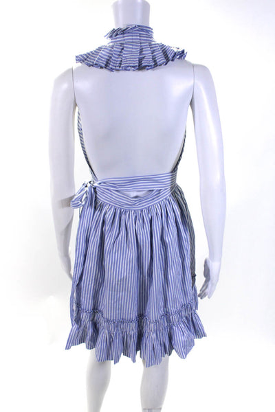 Alexis Womens Cotton Striped Ruffled Halter Belted A-Line Dress Blue Size 0