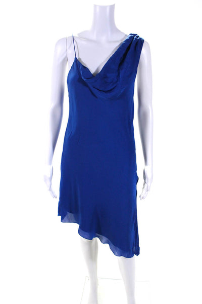 Haute Hippie Womens Silk Crepe On Shoulder Draped Shift Dress Cobalt Blue Size S