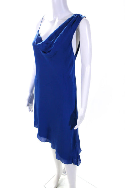 Haute Hippie Womens Silk Crepe On Shoulder Draped Shift Dress Cobalt Blue Size S