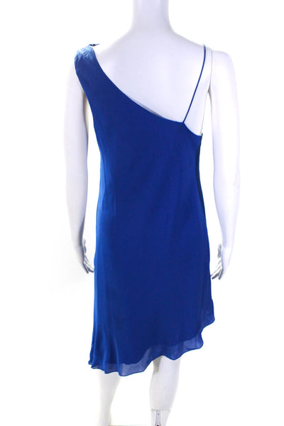 Haute Hippie Womens Silk Crepe On Shoulder Draped Shift Dress Cobalt Blue Size S