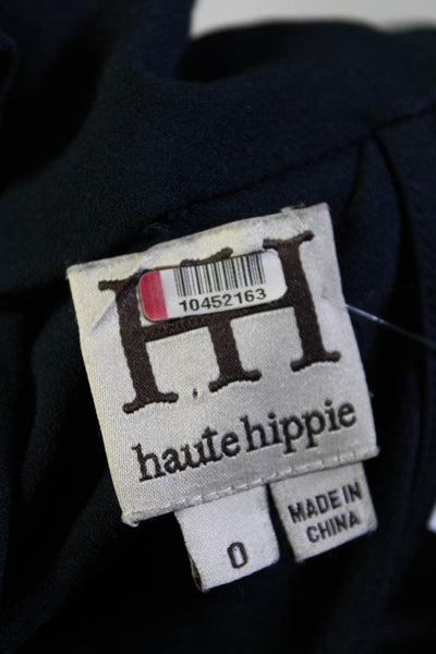 Haute Hippie Womens Crepe Cascade Ruffle Sleeveless A-Line Dress Navy Size 0
