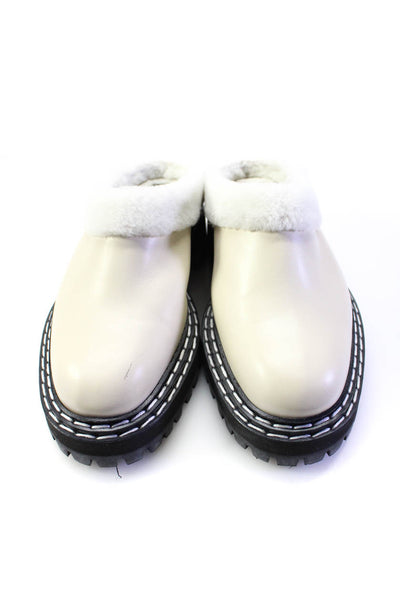 Proenza Schouler Womens Leather Shearling Slip On Clogs Loafers White Size 36 6
