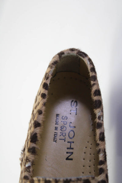 St. John Sport Womens Spotted Print Ponyhair Slip On Loafers Brown Size 7.5