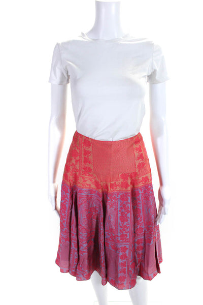 Etro Womens Silk Jacquard Floral Print Zipped Pleated Midi Skirt Pink Size EUR46