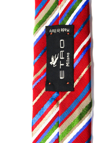 Etro Mens Silk Striped Print Classic Tie Red Size One Size