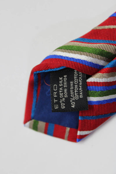 Etro Mens Silk Striped Print Classic Tie Red Size One Size