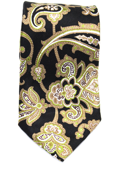 Etro Mens Silk Abstract Floral Print Wrapped Casual Tie Black Size One Size
