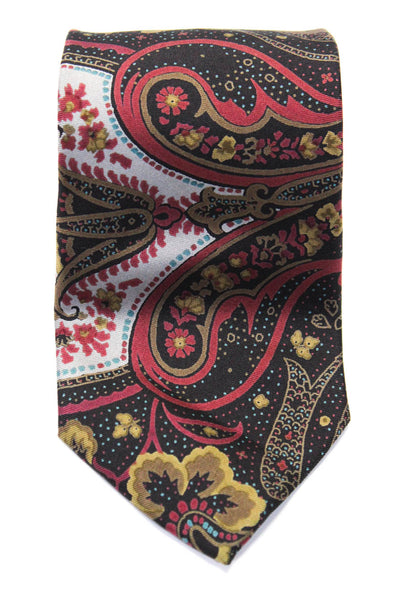 Etro Mens Silk Floral Paisley Print Wrapped Casual Tie Black Size One Size