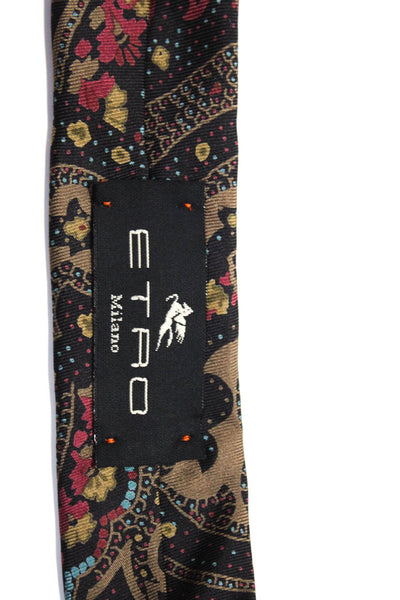 Etro Mens Silk Floral Paisley Print Wrapped Casual Tie Black Size One Size