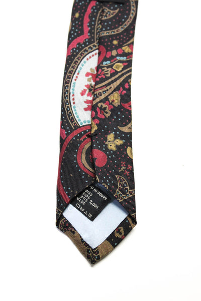 Etro Mens Silk Floral Print Wrapped Classic Tie Black Size One Size