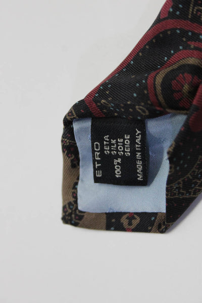 Etro Mens Silk Floral Print Wrapped Classic Tie Black Size One Size
