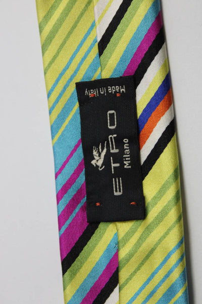 Etro Mens Striped Print Wrapped Casual Tie Green Size One Size