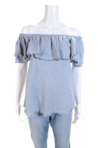 Velvet by Graham & Spencer Womens Off the Shoulder Blouse Light Blue Size S