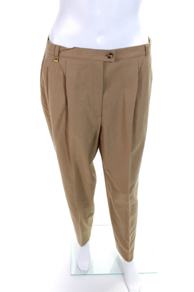 BASLER Womens Pleated High Rise Straight Tapered Leg Pants Tan Brown Size 40