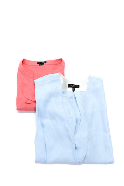 Theory Rag & Bone Womens Ruffled Cap Sleeved Blouse Pink Blue Size XS S Lot 2