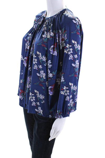 Tucker Womens Floral Long Sleeved Buttoned Pleated Blouse Blue Purple Size M/L