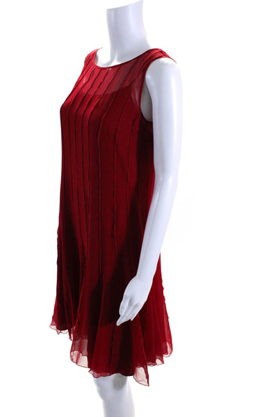 Calvin Klein Womens Striped Sleeveless Round Neck Slip Shift Dress Red Size S
