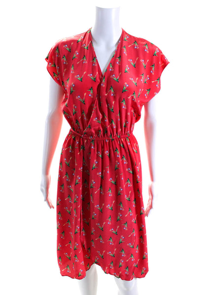 Tucker Womens Floral Sleeveless Tied V Neck Wrap Dress Coral Red Green Size M