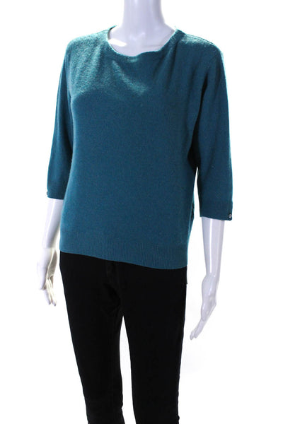 Magaschoni Womens Cashmere Knit Scoop Neck 3/4 Sleeve Sweater Top Teal Size S