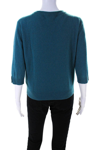 Magaschoni Womens Cashmere Knit Scoop Neck 3/4 Sleeve Sweater Top Teal Size S