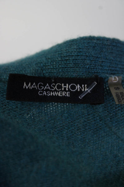 Magaschoni Womens Cashmere Knit Scoop Neck 3/4 Sleeve Sweater Top Teal Size S