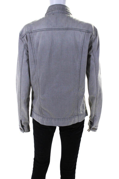 Allsaints Womens Denim Collared Button Up Long Sleeve Jean Jacket Gray Size S