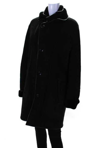 Bigardini Womens Shearling Suede Collared Zip Up Coat Jacket Black Size XS