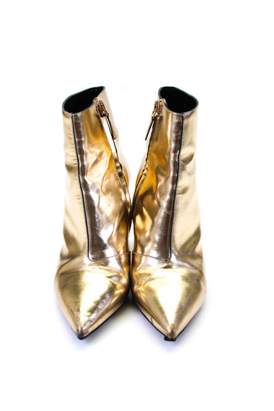 Balenciaga Womens Metallic Leather High Heel Zip Up Ankle Boots Gold Size 39 9