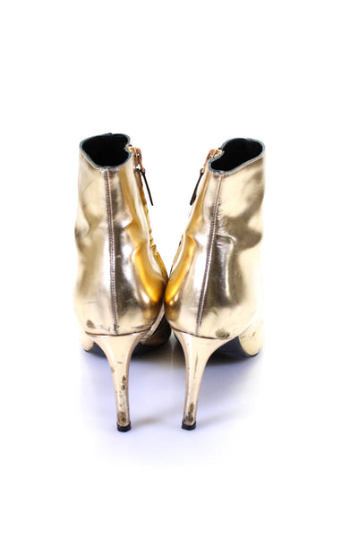 Balenciaga Womens Metallic Leather High Heel Zip Up Ankle Boots Gold Size 39 9