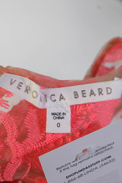 Veronica Beard Womens Back Zip Sleeveless Crew Neck Sheer Top Pink Size 0