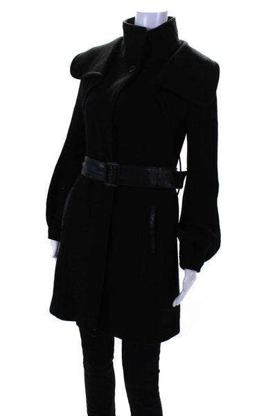 Mackage Womens Button Front Collared Belted Coat Black Wool Size Extra Small