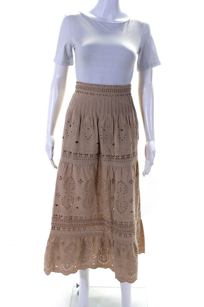 Intermix Womens Side Zip Eyelet Midi A Line Skirt Brown Cotton Size 0