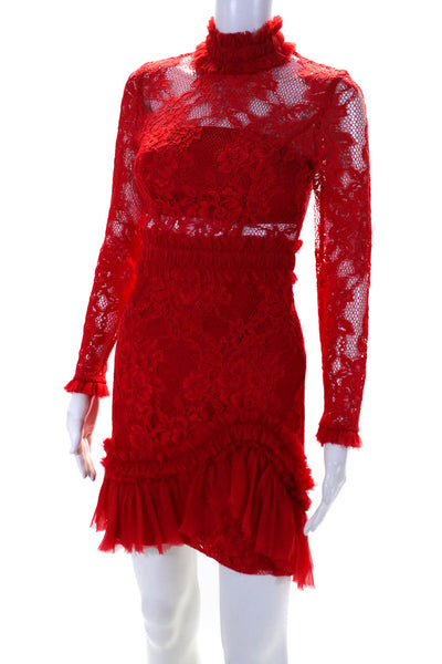 Alexis Womens Back Zip Long Sleeve Sheer Lace Sheath Dress Red Size Extra Small