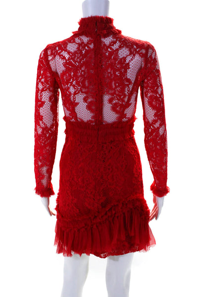 Alexis Womens Back Zip Long Sleeve Sheer Lace Sheath Dress Red Size Extra Small