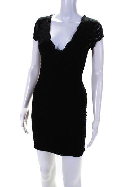 Nightcap Womens Short Sleeve V Neck Knit Overlay Mini Sheath Dress Black Size 1